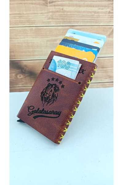 cgderi Kişiye Özel Hediyelik Hakiki Deri Rfid güvenlikli Mekanizmalı Kartlık Galatasaray_