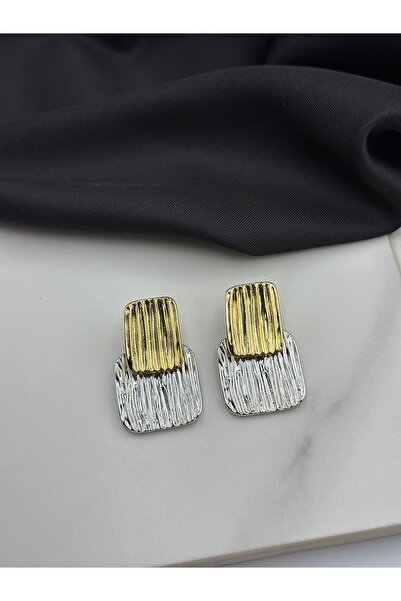 Unzilee أقراط أنيقة بتصميم خط ثنائي اللون باللونين الذهبي والفضي