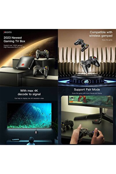 Yesido TV12 4K Wifi Android TV Box + Game Box (2 adet Joystick Kol +10000 adet Oyun Dahil)