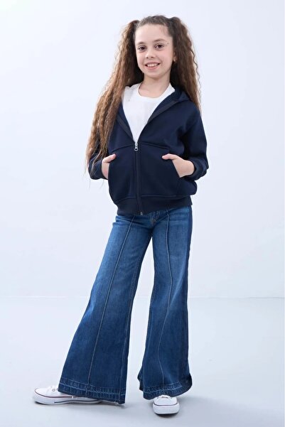 Tight Lady %100 Organik Pamuk Kız Çocuk, 3 iplik içi Polarlı,Kapüşonlu,Fermuarlı,Kanguru Cepli Sweatshirt Hırka