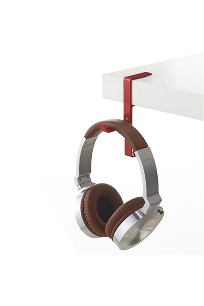 PadForce Double Hook Double Hook Metal Headphone Holder with Desk Clip - Red