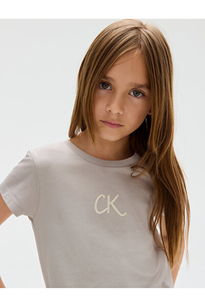 Calvin Klein Girls Mourning Dove Glitter Slim Fit Short Sleeve T-Shirt