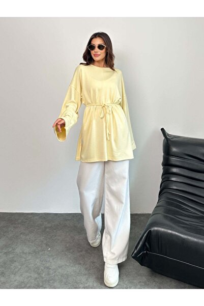 Hatun Atila Women's Waist Tied Sleeve Detailed Tunic 8896 - Yellow