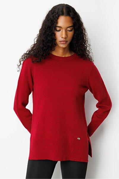 Desen Triko Women's Crew Neck Wool Sweater with Side Slits V.Çürüğü