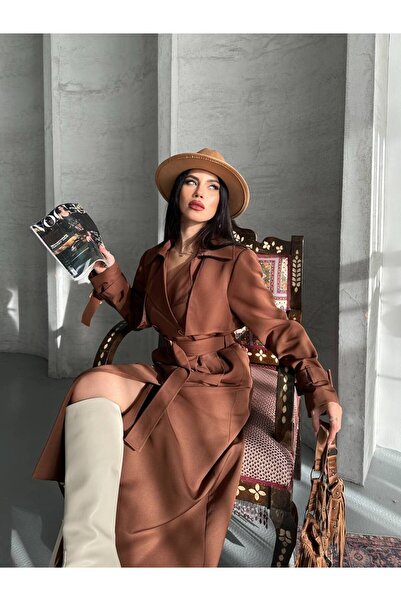 Bella Breeze Дамски дълъг палто с колан, с двойно закопчаване и широка кройка