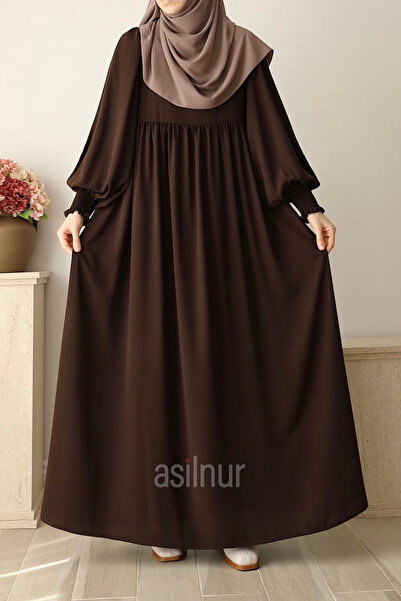 ASİLNUR Rana Balon Kol Ferace Kahverengi