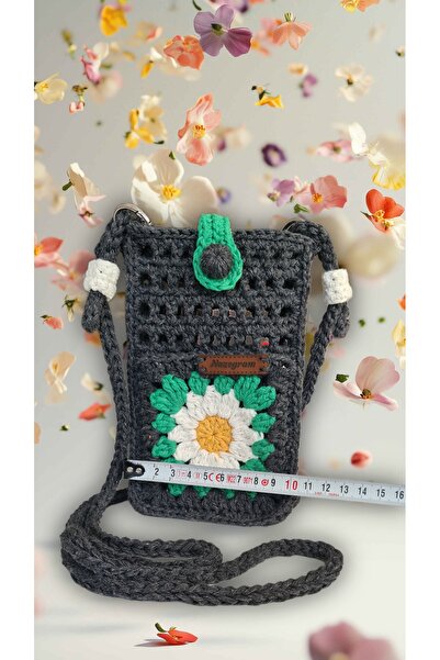nazegram Knitted Phone Bag, with Strap, Natural, Stylish Design