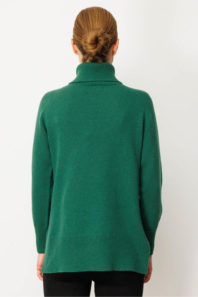 Desen Triko Women's Full Turtleneck Wool Sweater with Side Slits O.Basi