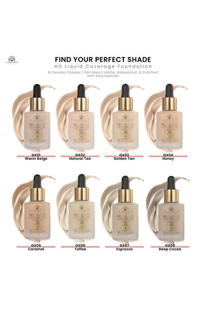 global fashion HD Liquid Coverage Foundation 30ml – 8 Shades, 24H Matte, Waterproof, Lightweight Full Coverage