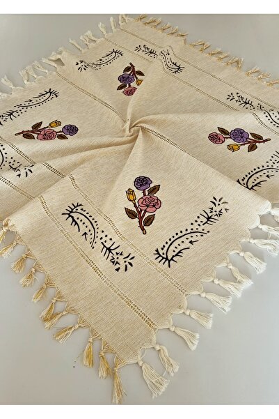 Milenam Authentic Patterned Handcrafted Wooden Printed Slap Work Square Table Cloth Runner