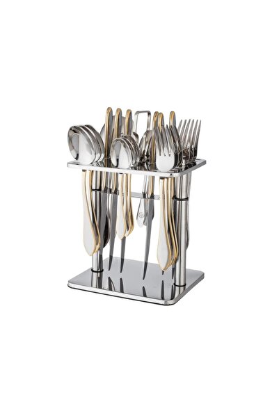 ORIAN مجموعة ملاعق وشوك تقديم من الفولاذ المقاوم للصدأ والذهب مكونة من 24 قطع...