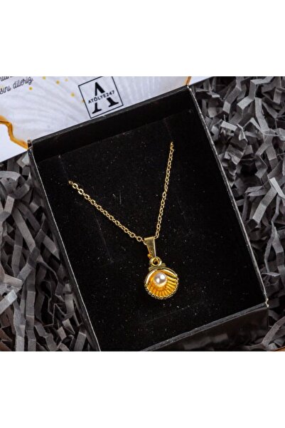 Shiklik Gold Color Pearl Chain Shiny Necklace