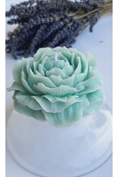 ArtINA esmaraldchic Turquoise Peony scented candle, handmade from soy wax, green apple