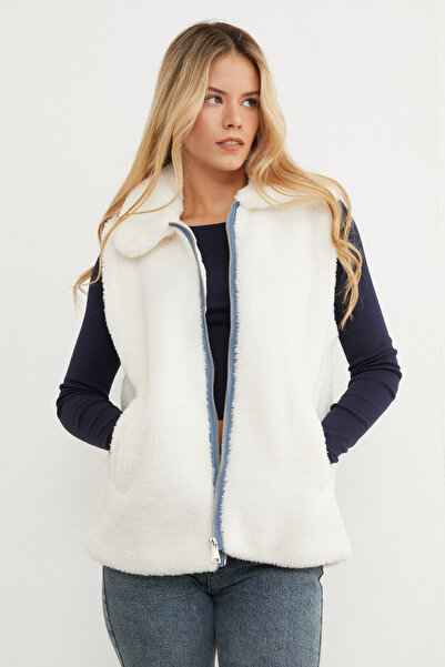 Fulla Moda Polo Neck Zippered Plush Vest