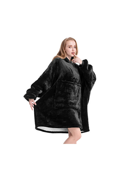 zola Hooded sweatshirt with sleeves, warm and fluffy, spacious pocket, 74x113 cm, black