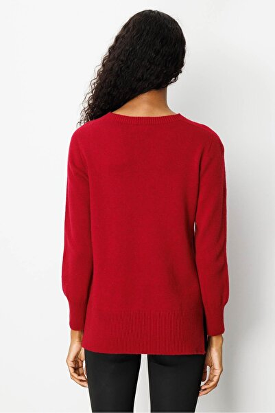 Desen Triko Women's Crew Neck Wool Sweater with Side Slits V.Çürüğü