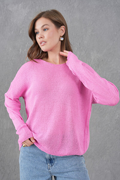 bayansepeti Pink Round Neck Knitwear Oversize Sweater 6933