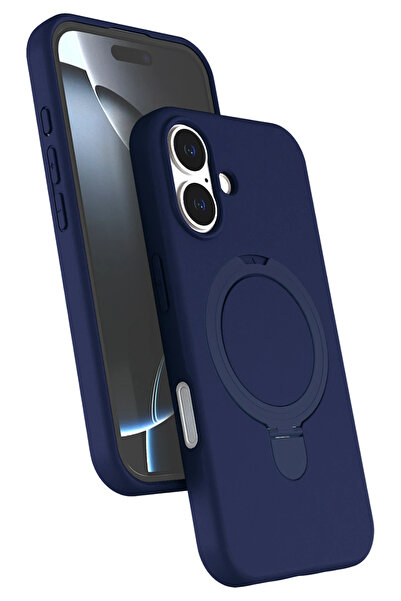 Nezih Case Apple iPhone 16 Plus Uyumlu İçi Kadife Stand Olabilen Halka Yüzükl...
