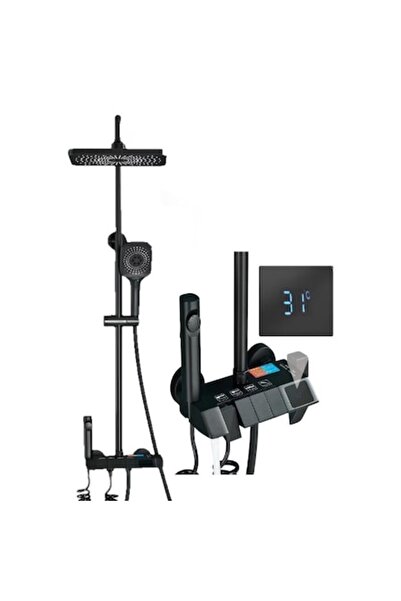 stuffix Shower Column with Electronic Display, Rainfall Effect, Gray/Black