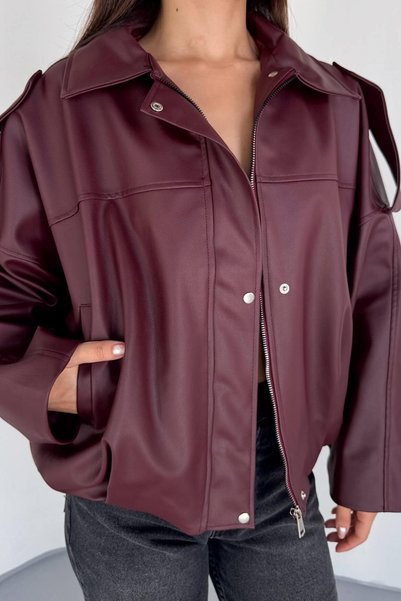 Jaglion Zr Model Women's Bomber Striped Leather Jacket