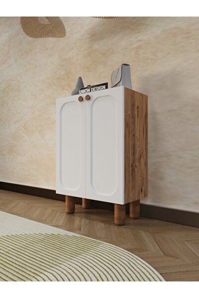 umondesign Boho 4 Raflı 2 Kapaklı Ayakkabılık Çok Amaçlı Dolap Ayaklı Dekorat...