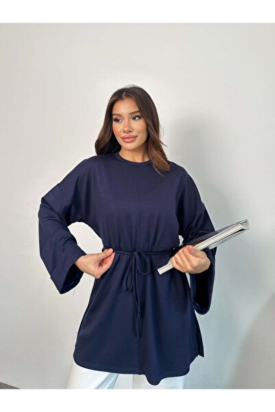 Hatun Atila Women's Waist Tied Sleeve Detailed Tunic 8896 - Navy Blue