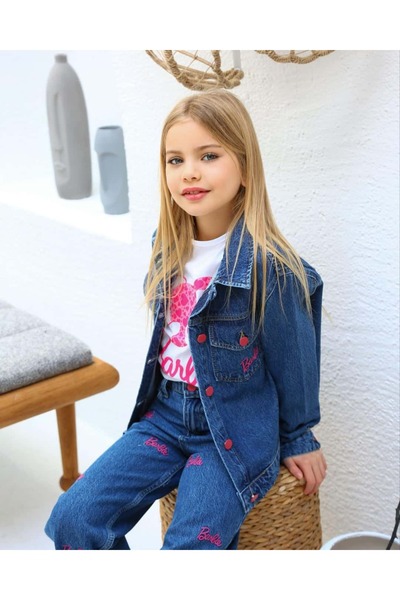 Bisahane Girl's Embroidered Pantalon Jacket Set