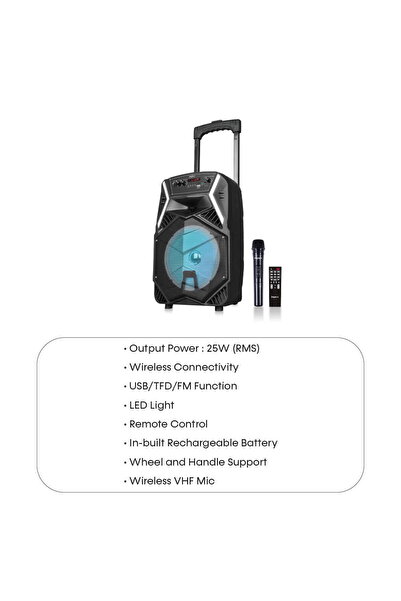 ORIAN Impex Portable Speaker – 250W, LED RGB Lights, Wireless VHF Microphone, Black