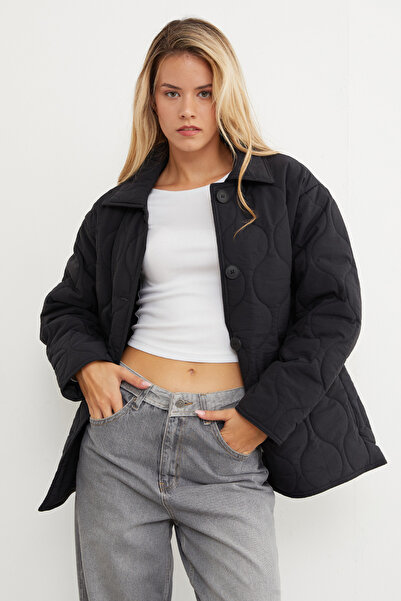Fulla Moda Waterway Patterned Oversize Buttoned Coat