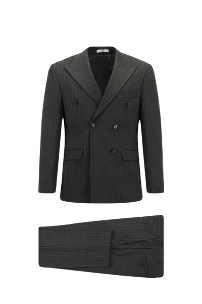 Kiğılı Slim Fit Striped Wool Double Breasted Closure Suit