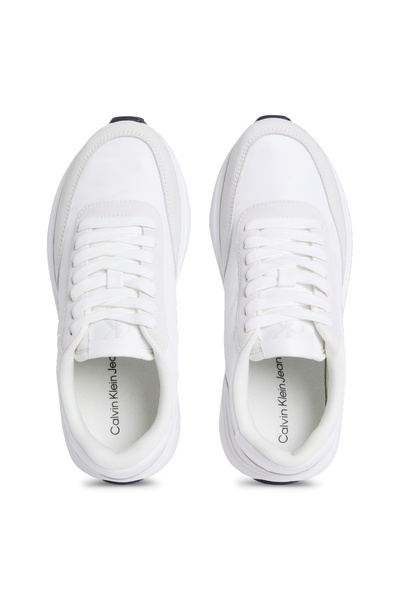Calvin Klein Women Bright White/Black Athle Runner Nylon Low Top Sneakers