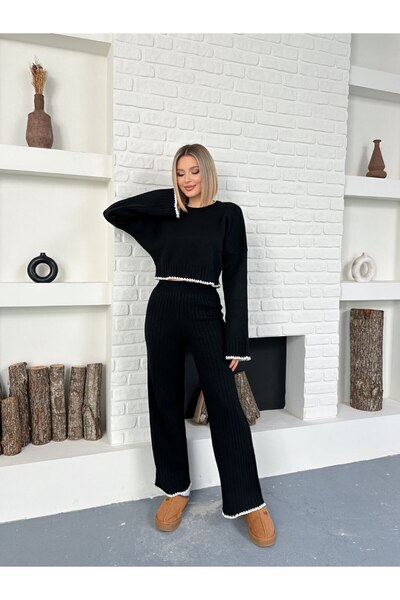 ZF BUTİK Contrast Detailed Knitwear Two-Piece Set