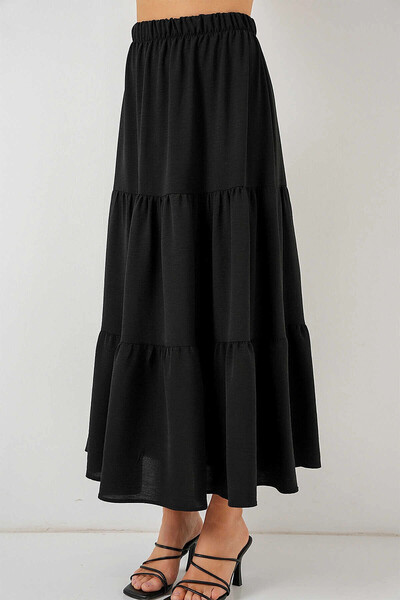 hazelin Women's Black Elastic Waist Ayrobin Long Skirt Hzl25S-Bd180481