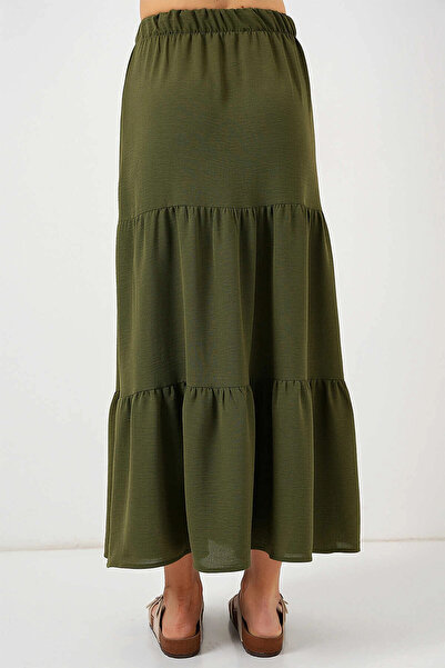 hazelin Fusta lungă Ayrobin pentru femei, kaki, cu talie elastică HZL25S-BD180481