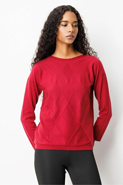 Desen Triko Women's Front Diamond Patterned Side Knitted Sweater V.Çürüğü