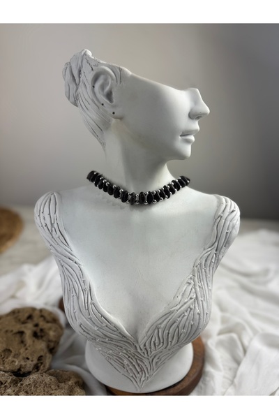 SEDEF TAKI Ahşap boncuklu gümüş boncuklu tasma boyun kolye