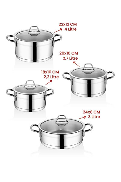 Kahramanlar Sırma İndüksiyon Tabanlı 8 Parça Çelik Tencere Seti