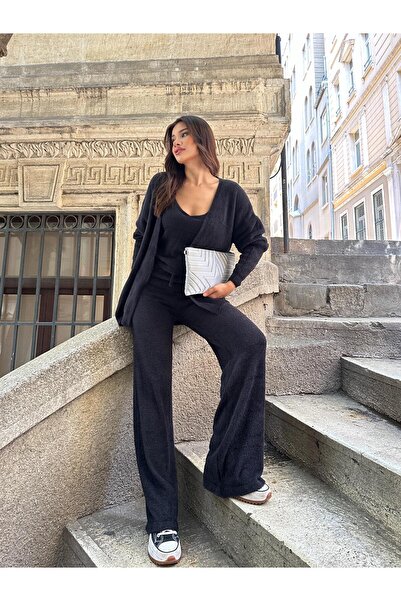 TOFİX textile طقم تريكو شتوي ناعم مكون من 3 قطع: كارديجان وبلوزة وبنطلون للمو...