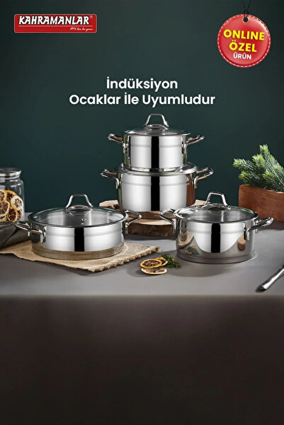 Kahramanlar Sırma İndüksiyon Tabanlı 8 Parça Çelik Tencere Seti