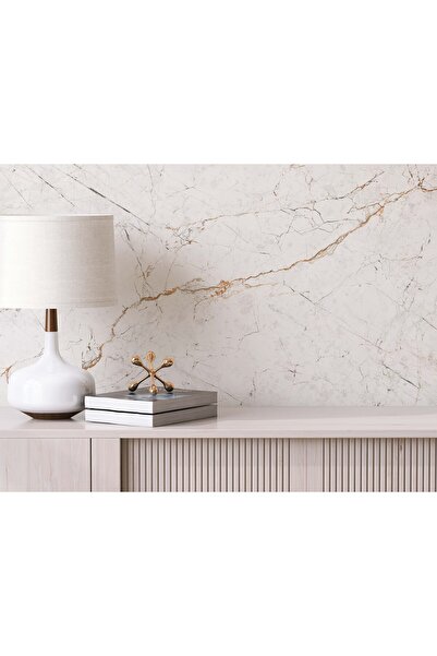 Tasarım Çatlak Görünümlü Mermer Desen Açık Renk Duvar Kağıdı