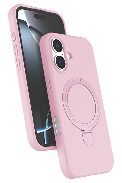 Nezih Case Apple iPhone 16 Plus Uyumlu İçi Kadife Stand Olabilen Halka Yüzükl...