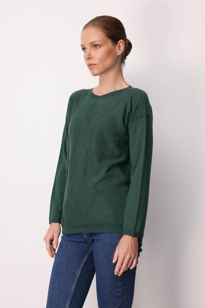 Desen Triko Women's Front Diamond Patterned Side Knitted Sweater Ö.Başı