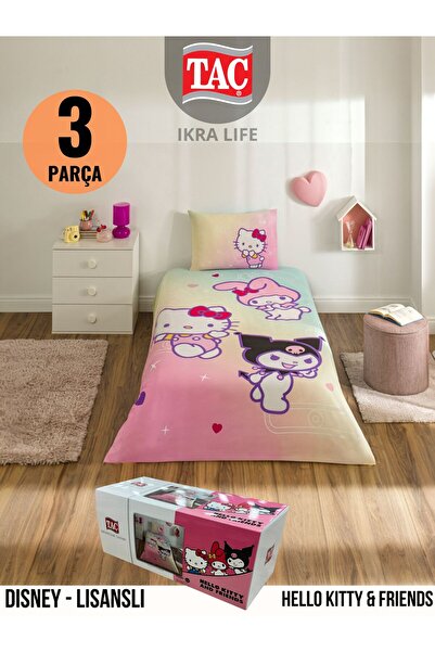 TAÇ KRİSTAL Disney HELLO KITTY & FRIENDS Tek kişili Nevresim Takımı