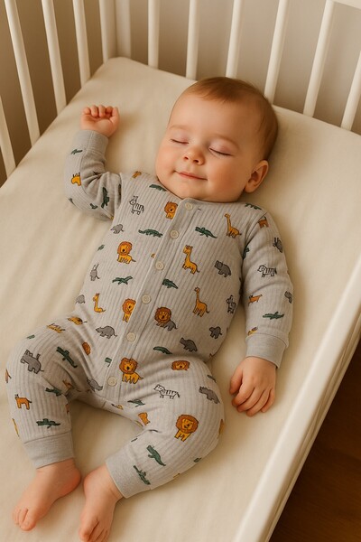dinamik çocuk Baby Boy Lion Giraffe Printed Snap-On Newborn Baby Romper 100% Cotton Flexible 1-3-6 Months