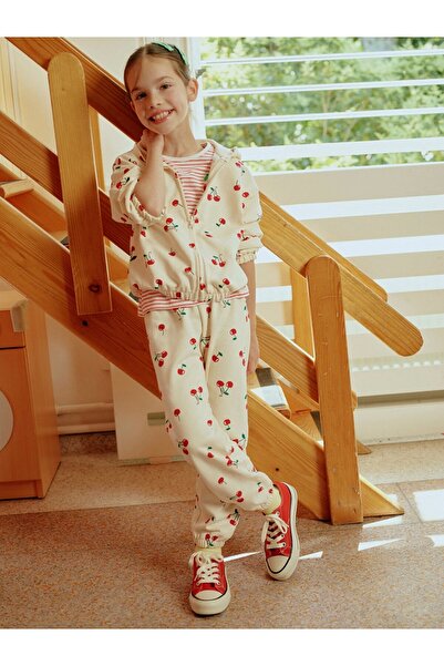 LC Waikiki Lcw Kids Ecru Cherry Printed Girls' Jogger Sweatpants