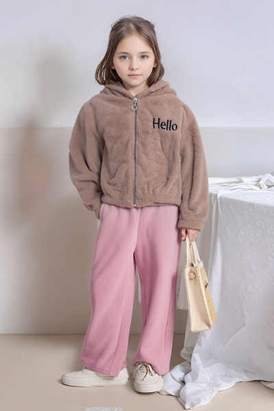 Fulla Moda Hello Embroidered Zippered Unisex Plush Coat