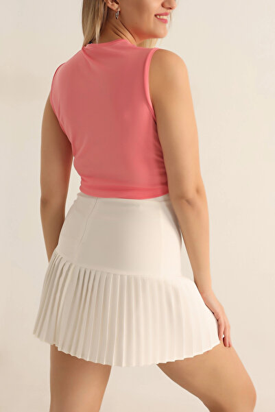 hazelin Women's Pink Front Knotted Crew Neck Zero Sleeve Lycra Crop Blouse Hzl23S-Snd120181