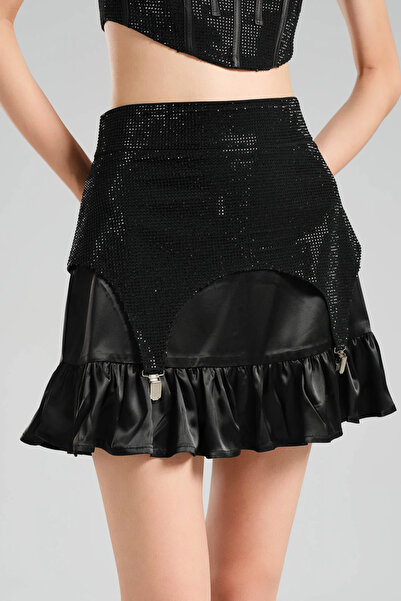 it's basic tw3 Kadın Özel Tasarım Taşlı Mini Etek