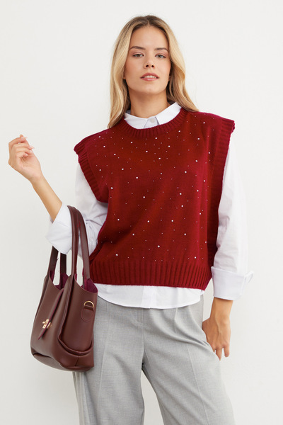 Fulla Moda Stoned Crew Neck Knitwear Sweater