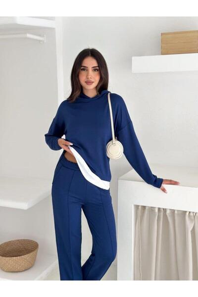 Aymood Women's Hooded and Tank Top Detailed Tunic High Waist Pants Two-Piece Set